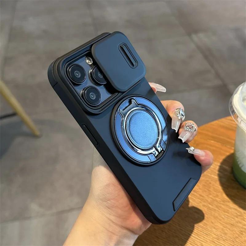 Luxury Magsafe Wireless Charging Case For iPhone 11 16 12 13 14 15 17 Pro Max Plus Magnetic Ring Bracket Camera Protection Cover