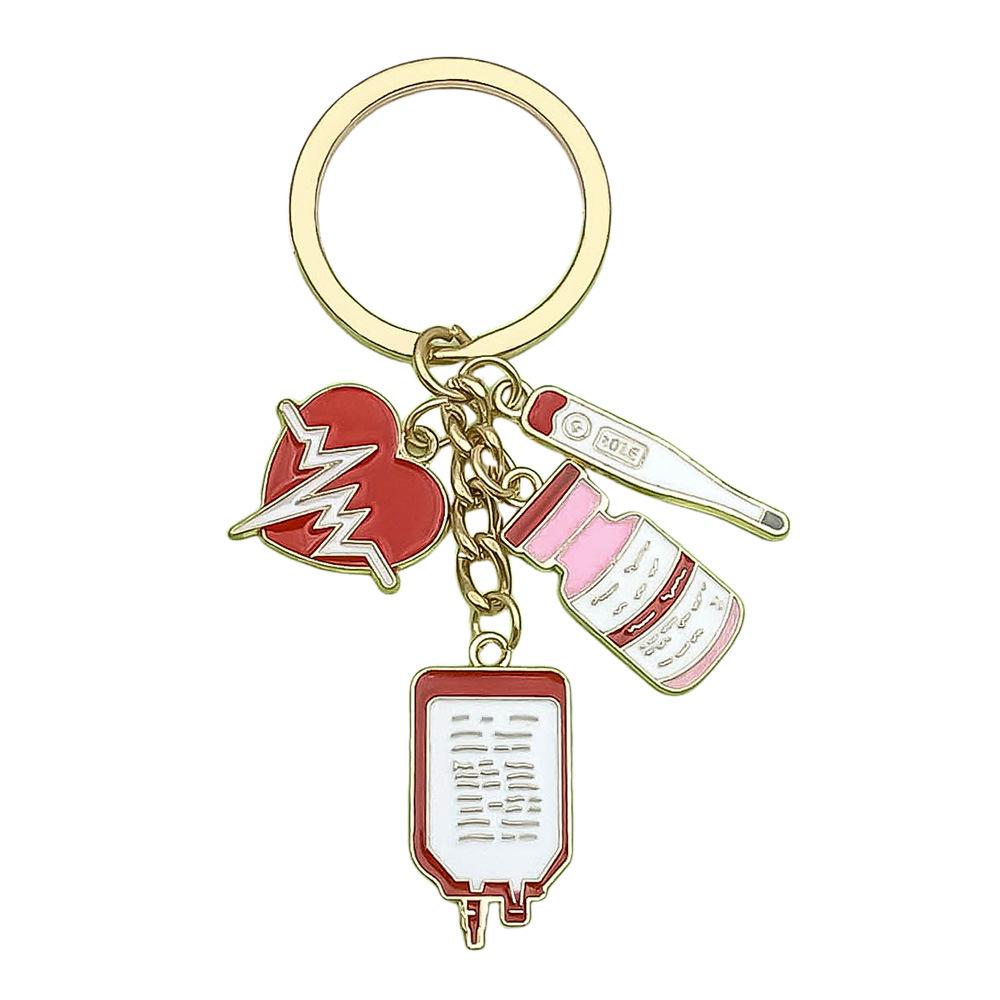 Heart-shaped Syringe Stethoscope Keychain with Nurse Cap Pendant Ornament