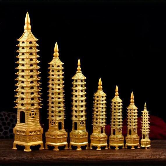 Nine-Story Wenchang Tower Copper Ornament - Chinese Brass Study & Office Décor