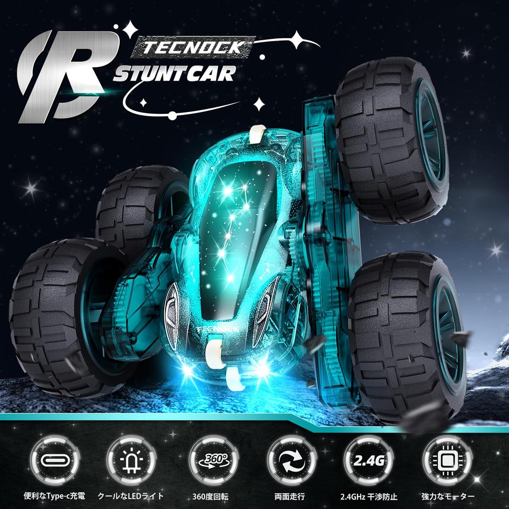 Tecnock RC Car for USB Direct Stunt RC Toy Car for Birthday Gift Kids, Type-C Rechargeable, Car, 360-Degree Rotation, Double-Sided Driving, Off-Road,