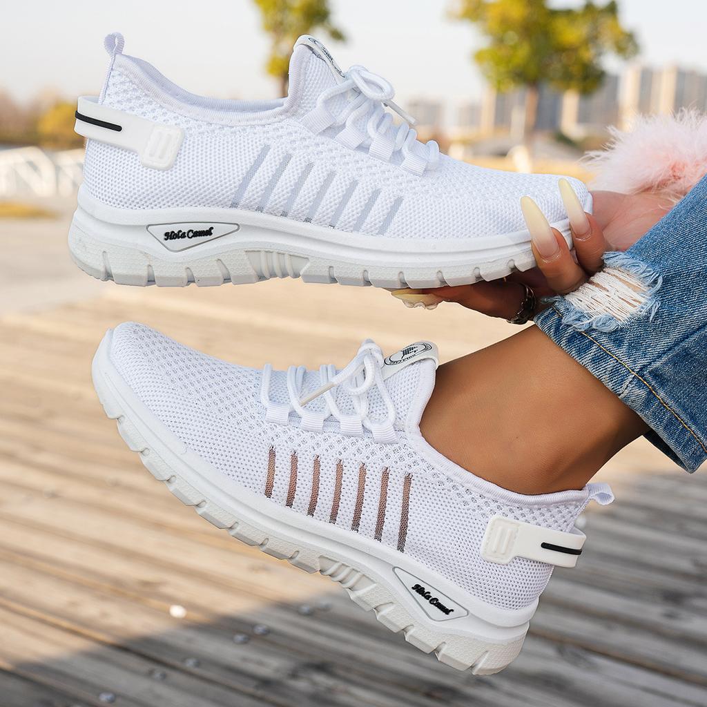 Women's Casual Chunky Platform Sneakers Anti-Slip Walking Shoes for Women Breathable Knitted Running Sneakers Lightweight Lace-Up Work Tennis Shoes