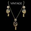 Vintage Gold Handmade Enamel 3D Relief Peacock Heavy Industry Necklace Earnail Set Marking