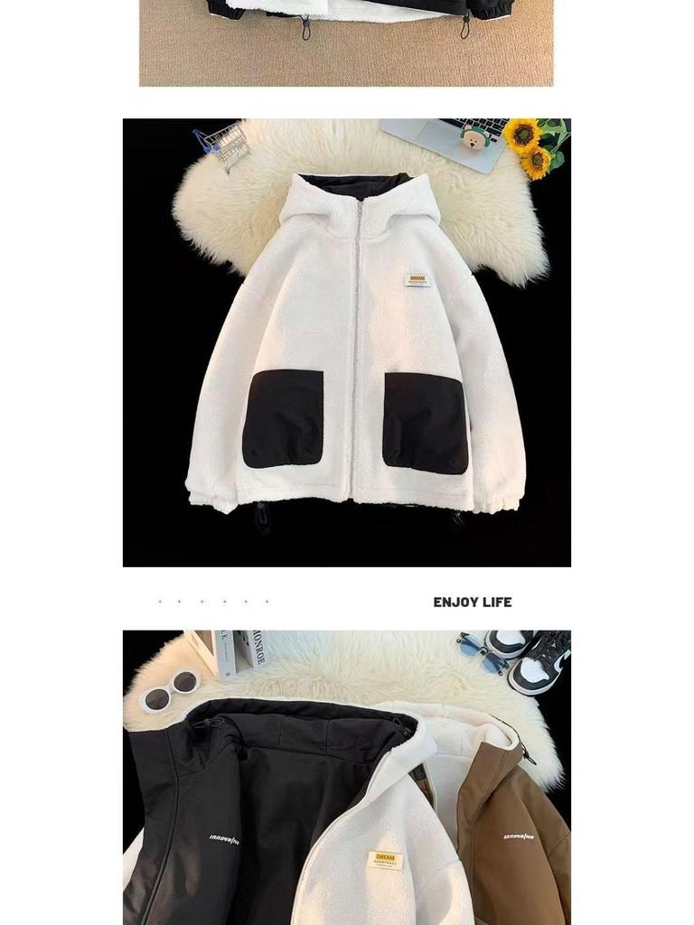 Men's Trendy Cotton Jacket with Lamb Fleece - 2025 New Fall/Winter Double-Sided Thickened Coat