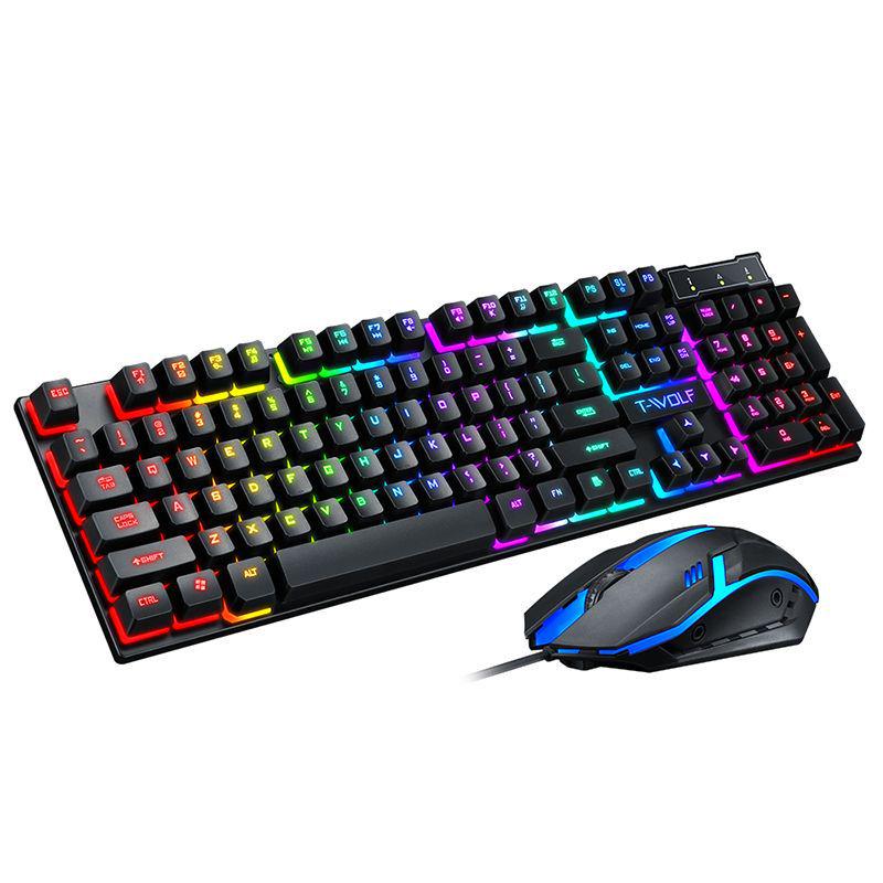 T-WOLF TF200 Gaming Keyboard & Mouse Set - Spanish/Russian Layout, USB Wired, Floating Design.