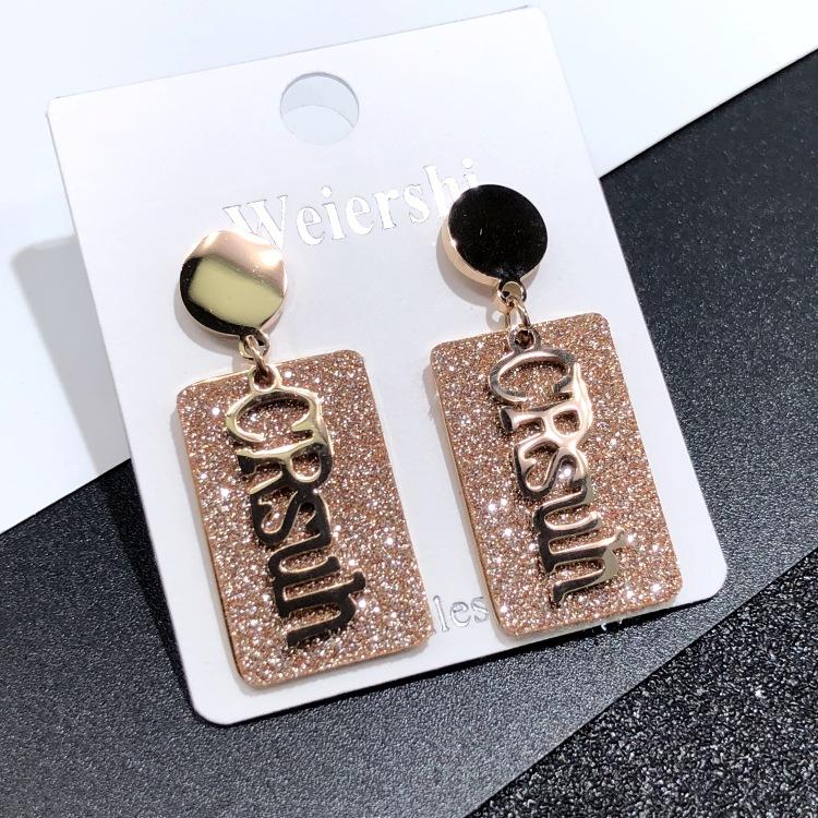 Japanese and Korean 18K Rose Gold Titanium Steel Zircon Stud Earrings, Femininity Simple Four-leaf Clover Black Earrings Internet Celebrity