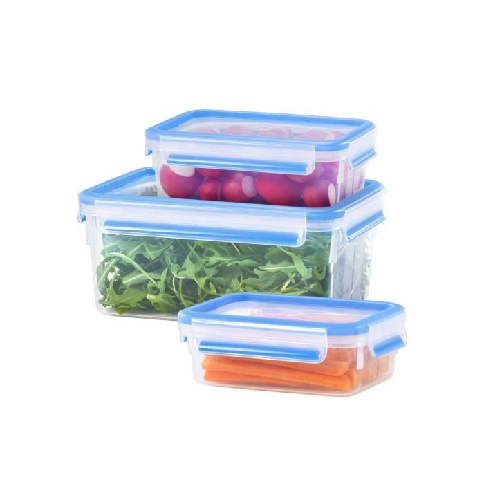Emsa lot de 3 boîtes alimentaires clip&amp;close 3d - 1/2,3/3,7 l - plastique