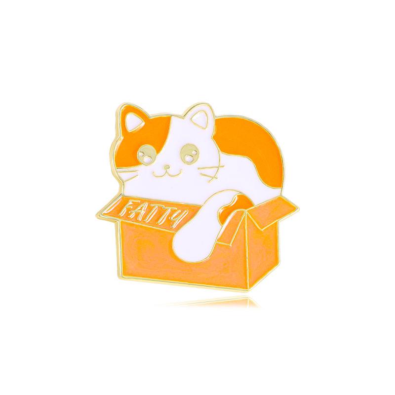 

Creative Cartoon Box Cat Design Enamel Brooches Yellow Color Fatty Introvert Meow Fit Kitty Best Gift For Pet Owner Badge