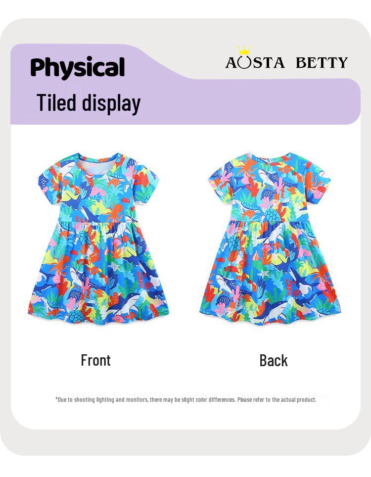 Summer Girls' Short-Sleeve Dress, European & American Style, Round Neck Princess Fashion.