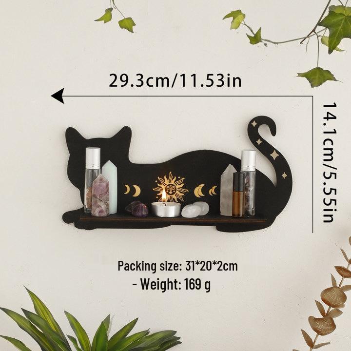 

Cat-Shaped Gothic Wooden Wall Shelf for Crystals & Decor Size 29.3*14.1 cm