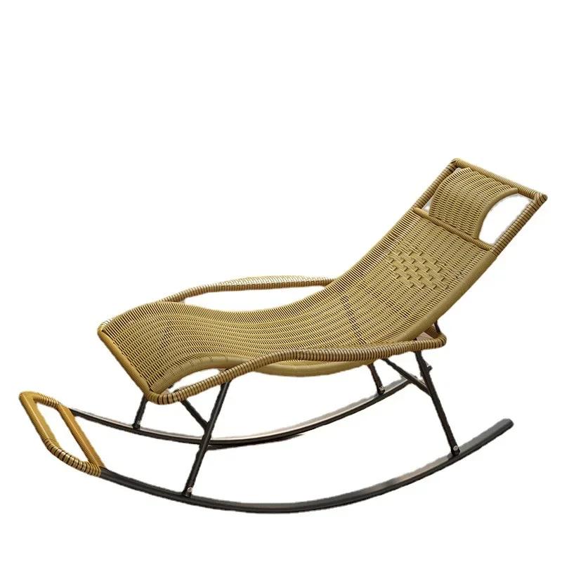 Balcony Rattan Lazy Rocking Chair – Reclining Backrest Leisure Seat for Adults, Elderly Home Rest Chair