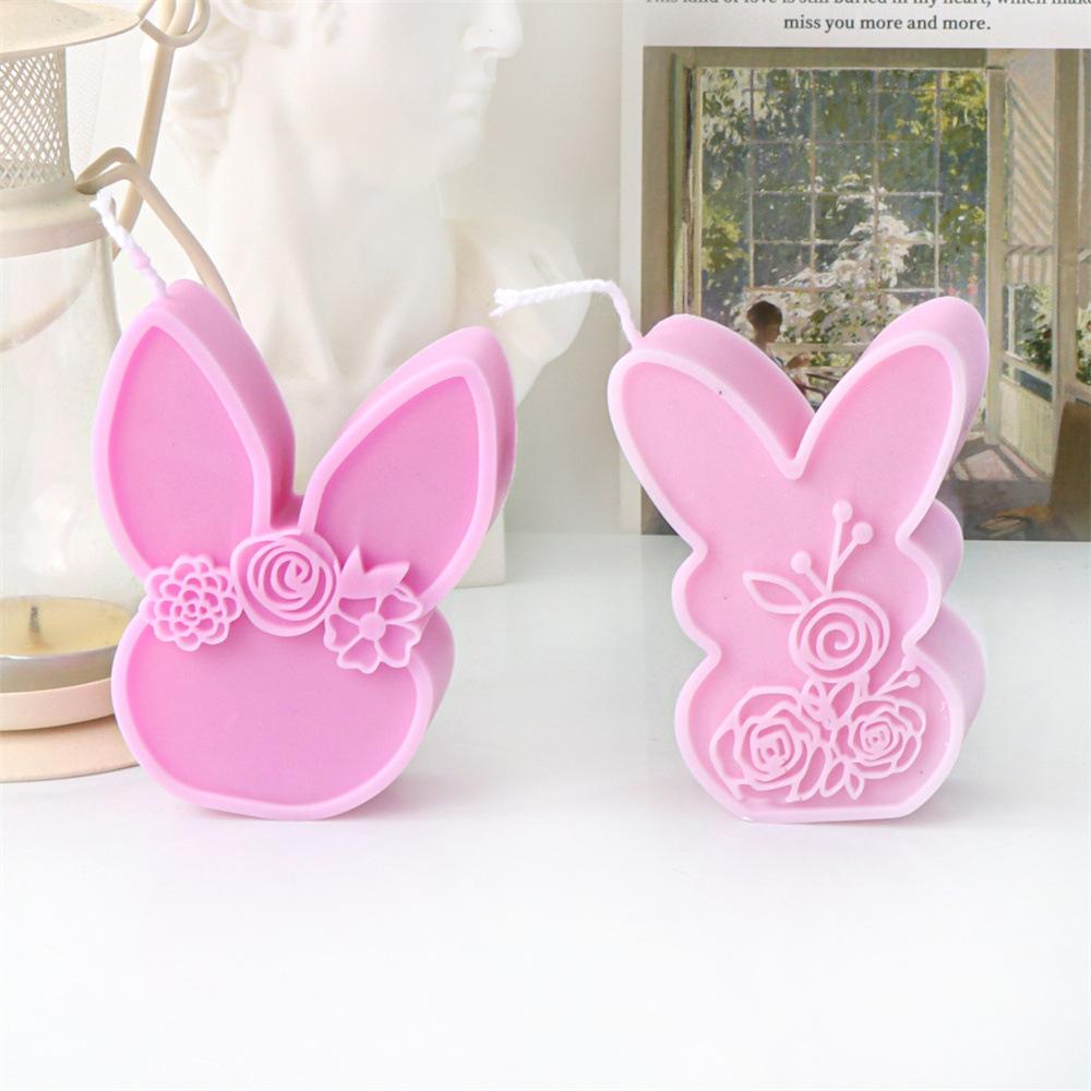 Easter Flat Relief Flower Rabbit Candle Silicone Mold DIY Bunny Soap Crystal Making Tool Animal Ice Tray Craft Home Decor