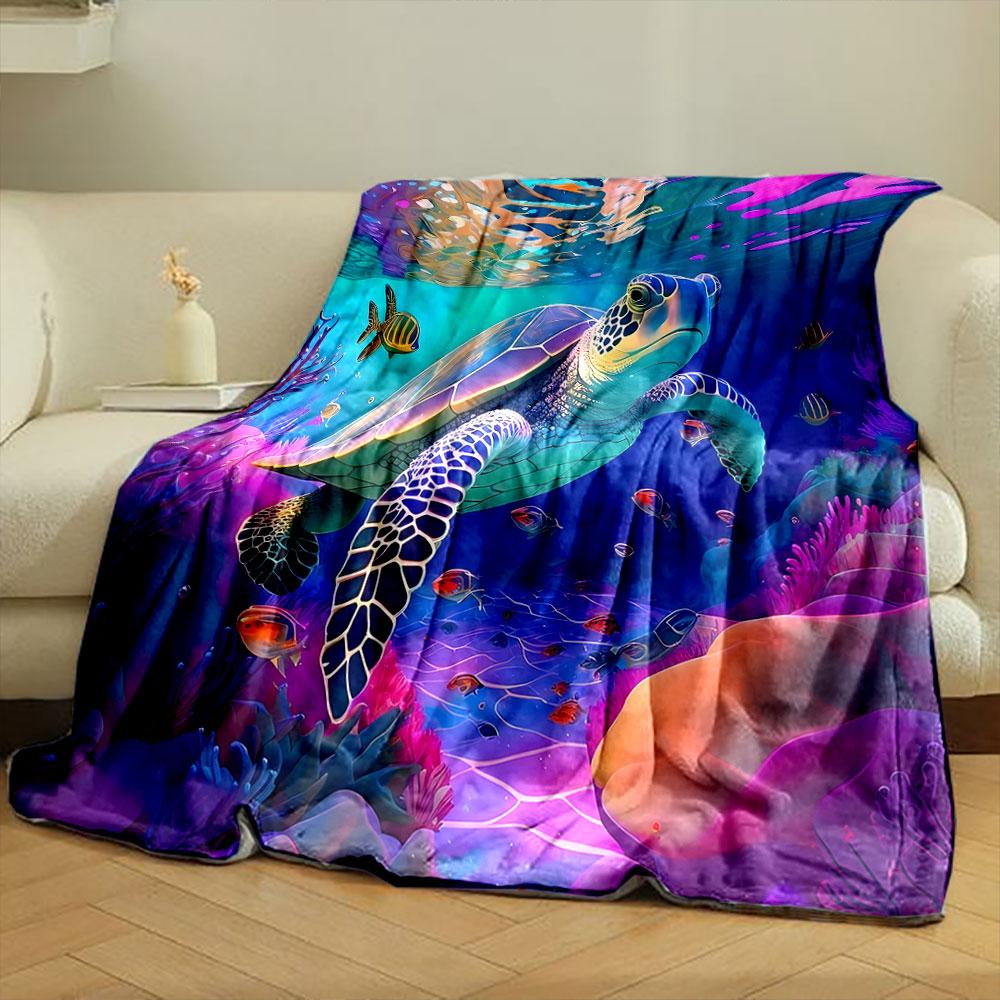 Colorful Sea Turtle Underwater Scene Print Blanket Soft and Cozy Perfect for the Living Room Bed Sofa or a Nap,gift