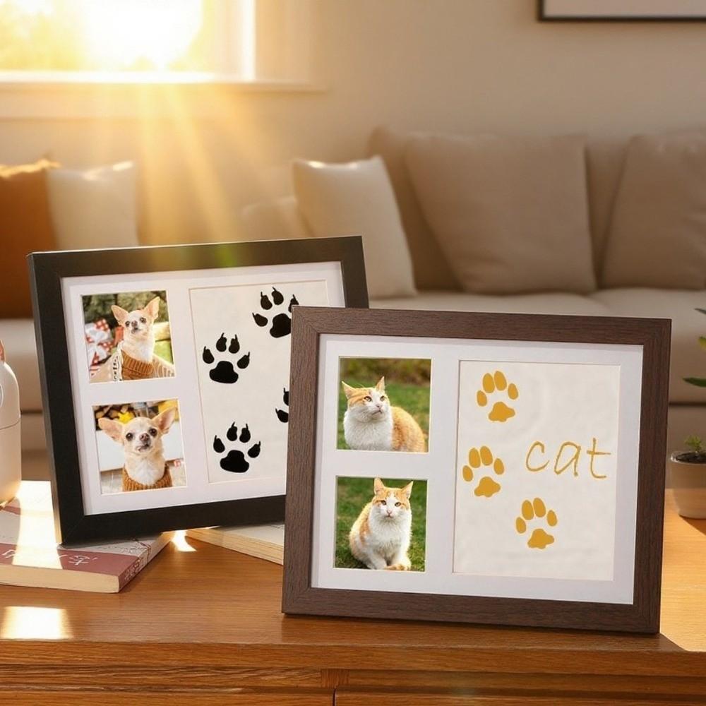 1 Set DIY Pet Paw Print Kit Frame Air Dry Clay Wooden Frame Cat Paw Print Frame Desktop Stand Non Toxic Clay