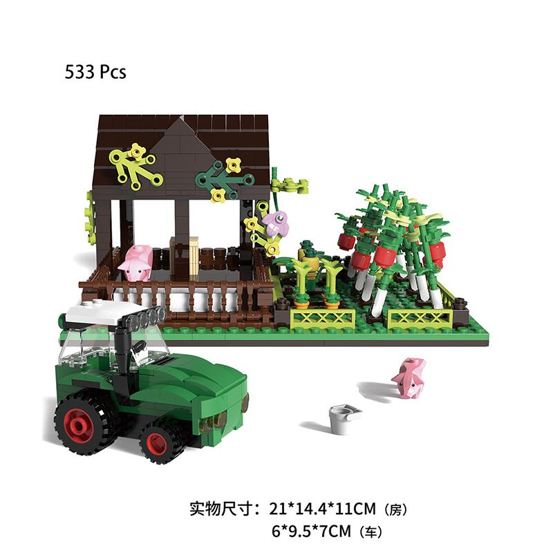 Bai Fen Bai Toys Happy Ranch Moc Building Block Set Toys Playsets Farm Scene Block Bricks Toys Playsets Pigsty Agricultural Operation Vehicles Compatible With