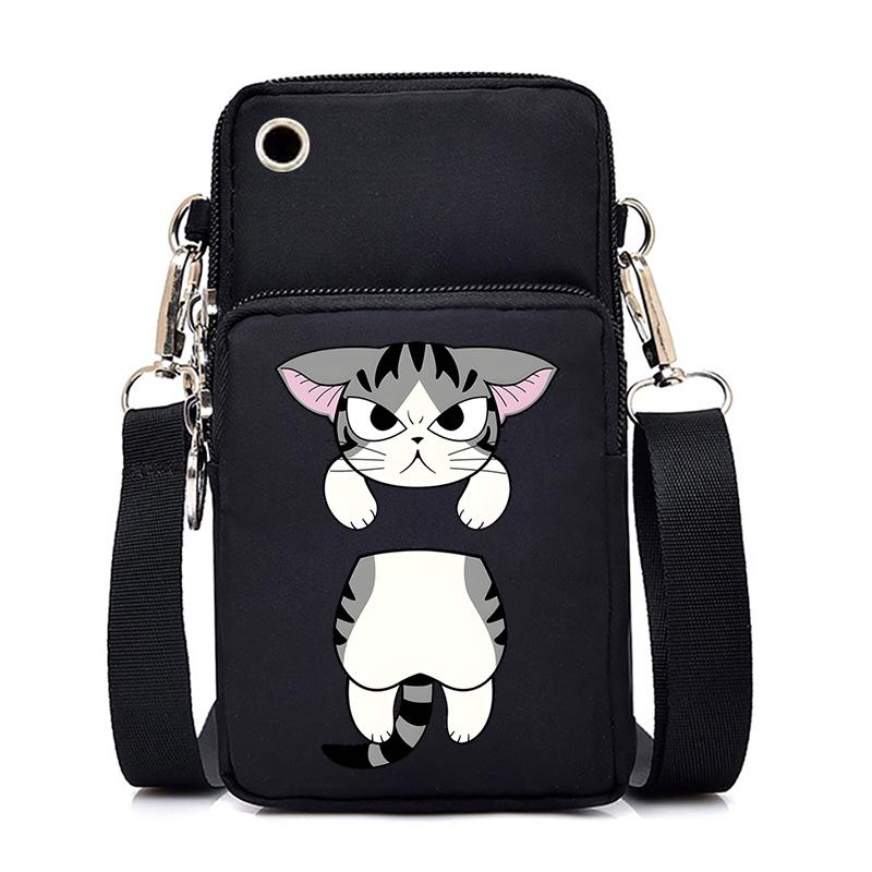 Morsom Anime Cat Liten Messenger Bag Hengende Neck Mynt Veske Vertikal Håndveske Kvinner Mobiltelefon Vesker Cartoon Small Crossbody Bag