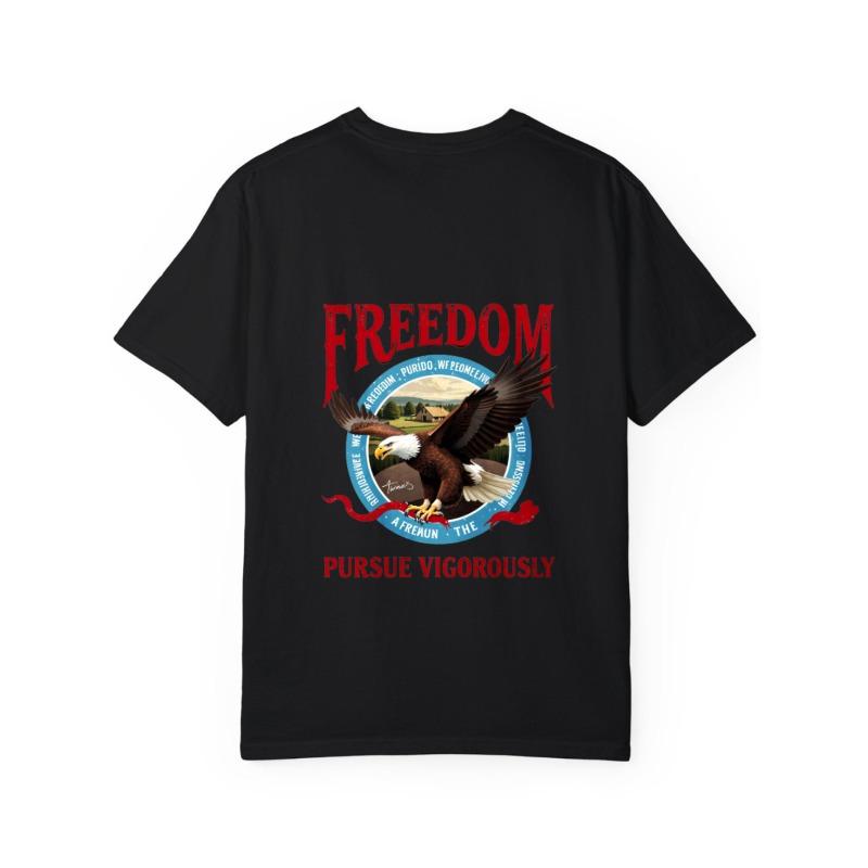 Freedom Eagle Graphic T Shirt White American Eagle and Freedom Text Design for Casual Wear Outdoor Activities and Patriotic Events