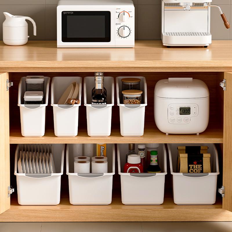 Curved Storage Box Heavy Duty Plastic Organizer Under Sink Cabinet Storage Bins for Kitchen Bathroom Cleaning Supplies Space Saving Container