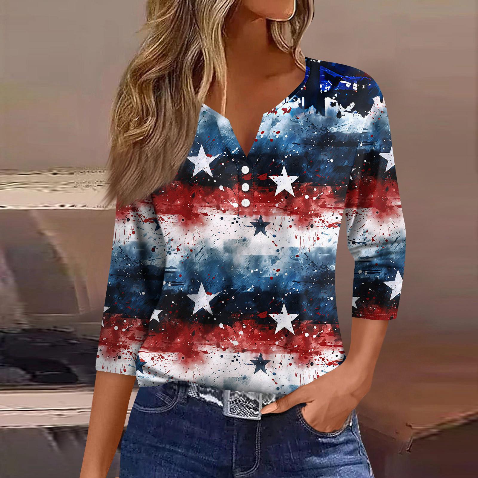 

Womens Tops Print Vintage Fashion Casual Loose With V Neck Plus Size Shirts L