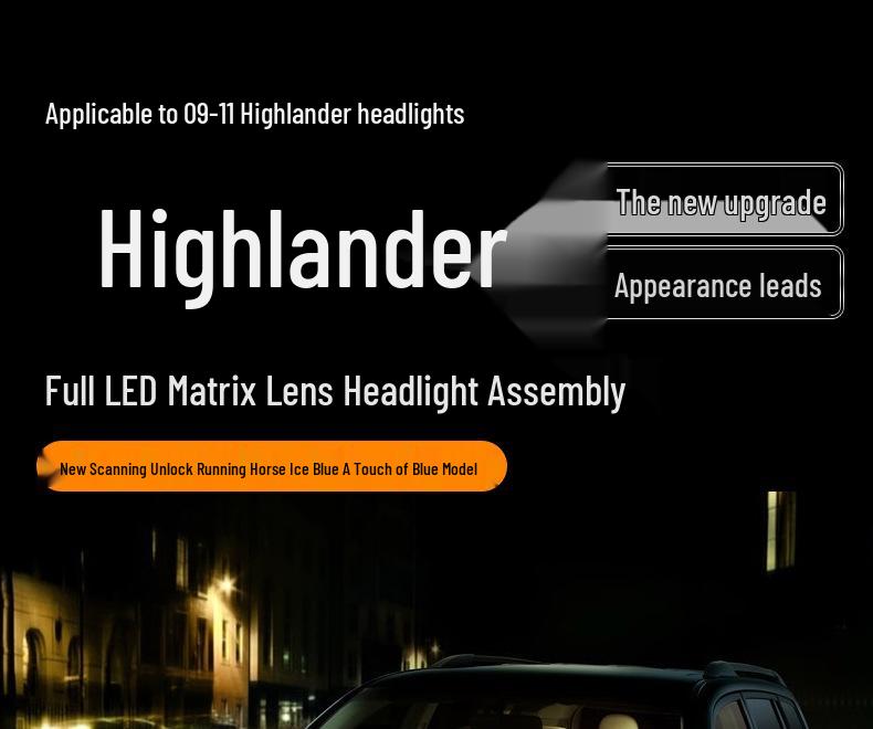 09-11 Toyota Highlander Matrix LED Headlight Assembly with Ice Blue LED DRL