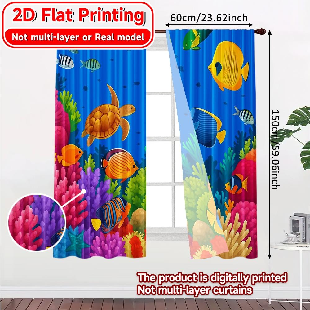 2 Stück, 2D-FLACHDRUCK Vorhänge (Ohne Stange) Korallen-Kaleidoskop Schicker Druck Vorhänge Festival Polyester Einfach zu installieren Vorhänge
