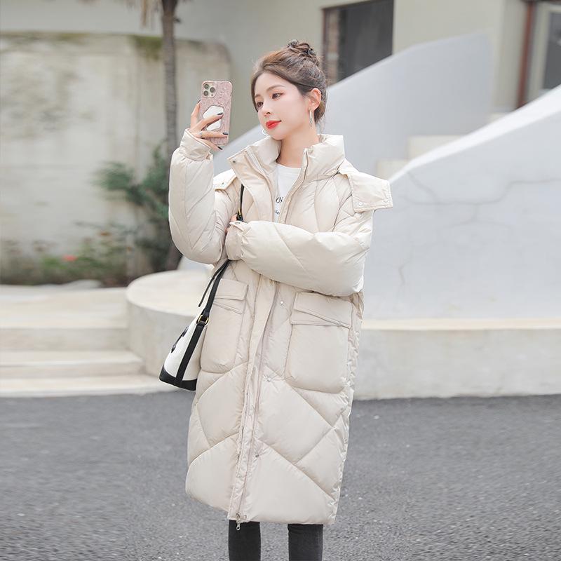 Palton de Bumbac cu Glugă pentru Femei, Lungime Medie - Iarnă 2023, Croială Largă, Gros, Peste Genunchi, Jachetă Mărimi Mari