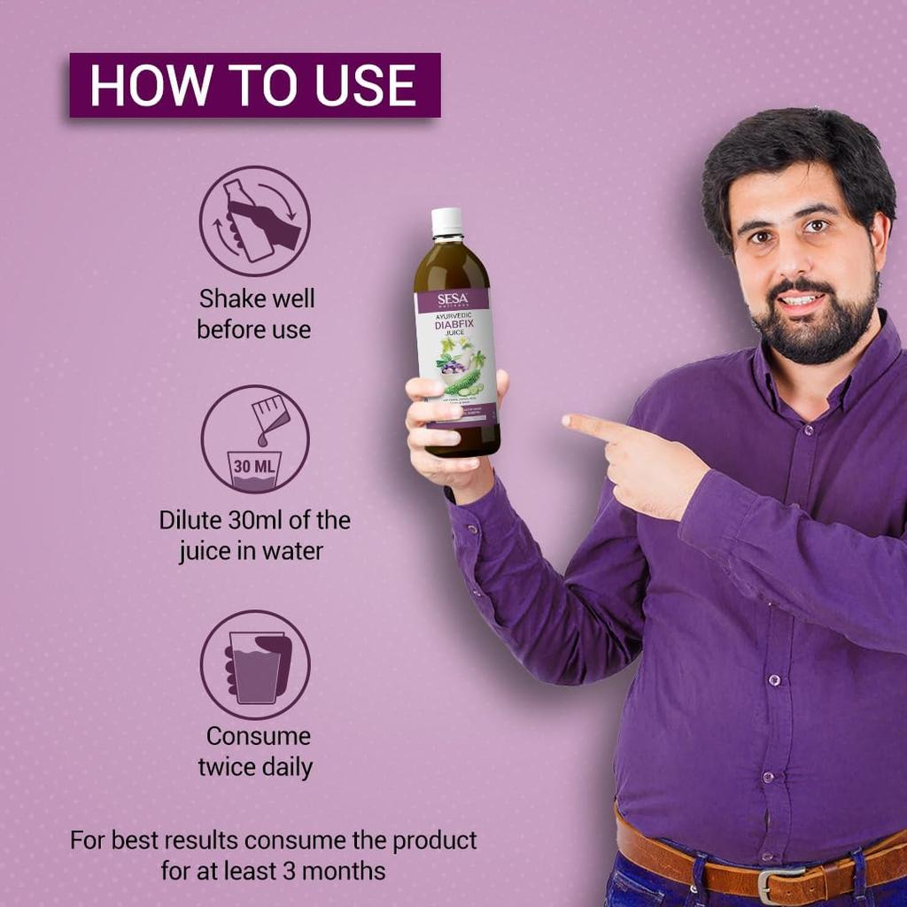 SESA Ayurvedic DiabFix Juice 1L For Sugar Level Control With Karela Jamun Aloe Vera Amla Giloy For Immunity & Digestion Support