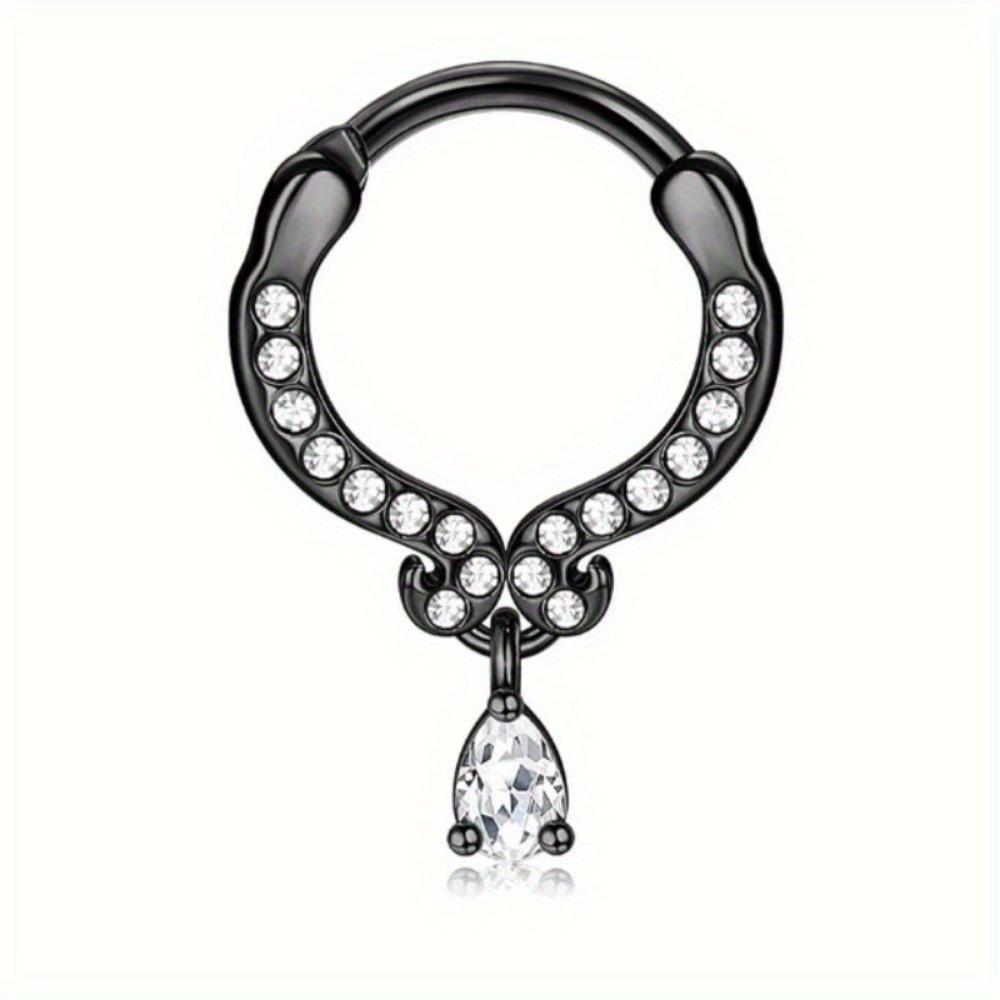 Bobisty 1Pc Stainless Steel Septum Ring Septum Jewelry Daith Piercing Jewelry Daith Earrings for Girls Septum Clicker Black