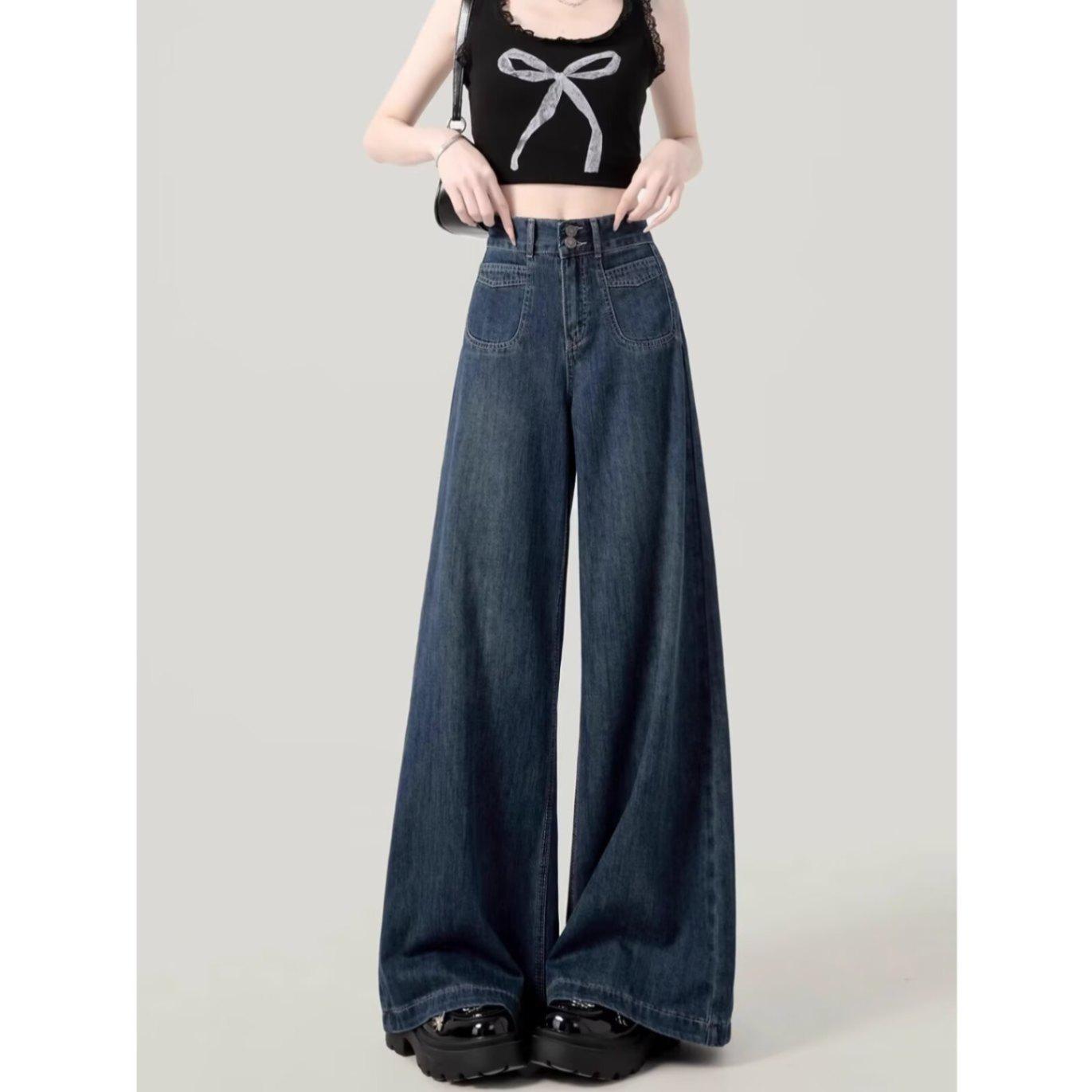 

Женские джинсы большого размера в стиле ретро с флисовой подкладкой: Свободные брюки с высокой посадкой, облегающие, прямого/широкого кроя, для осени/зимы 2024 Large