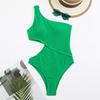 One-piece Triangular Swimwear Women's Wrinkled Cloth Fashionable One-shoulder Solid Color Waist Swimsuit