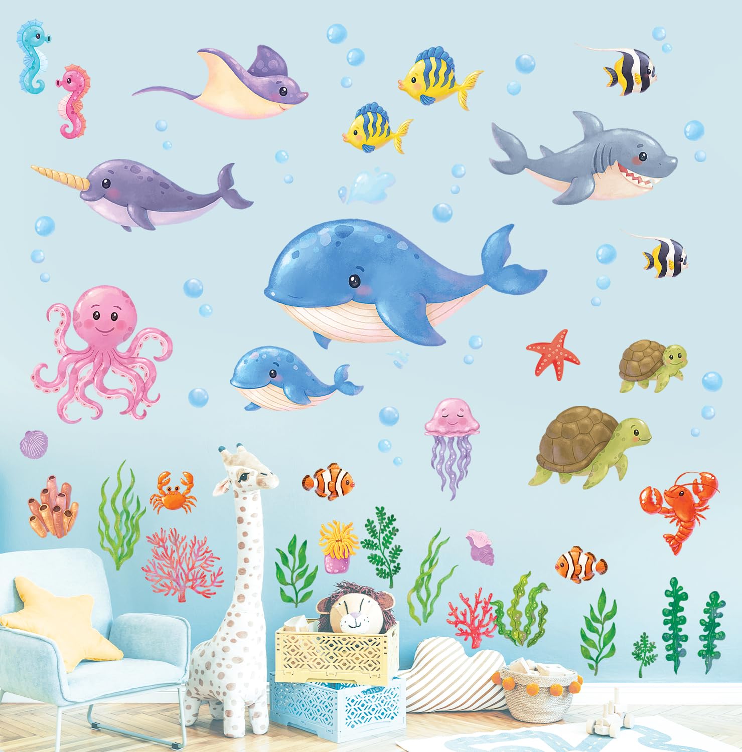 

DECOWALL Underwater Wall Stickers Tropical Jellyfish Perfect for and DIY Wall Transfer Stickers Wall Art Stickers for Room Living DS12-8081 - Whales,