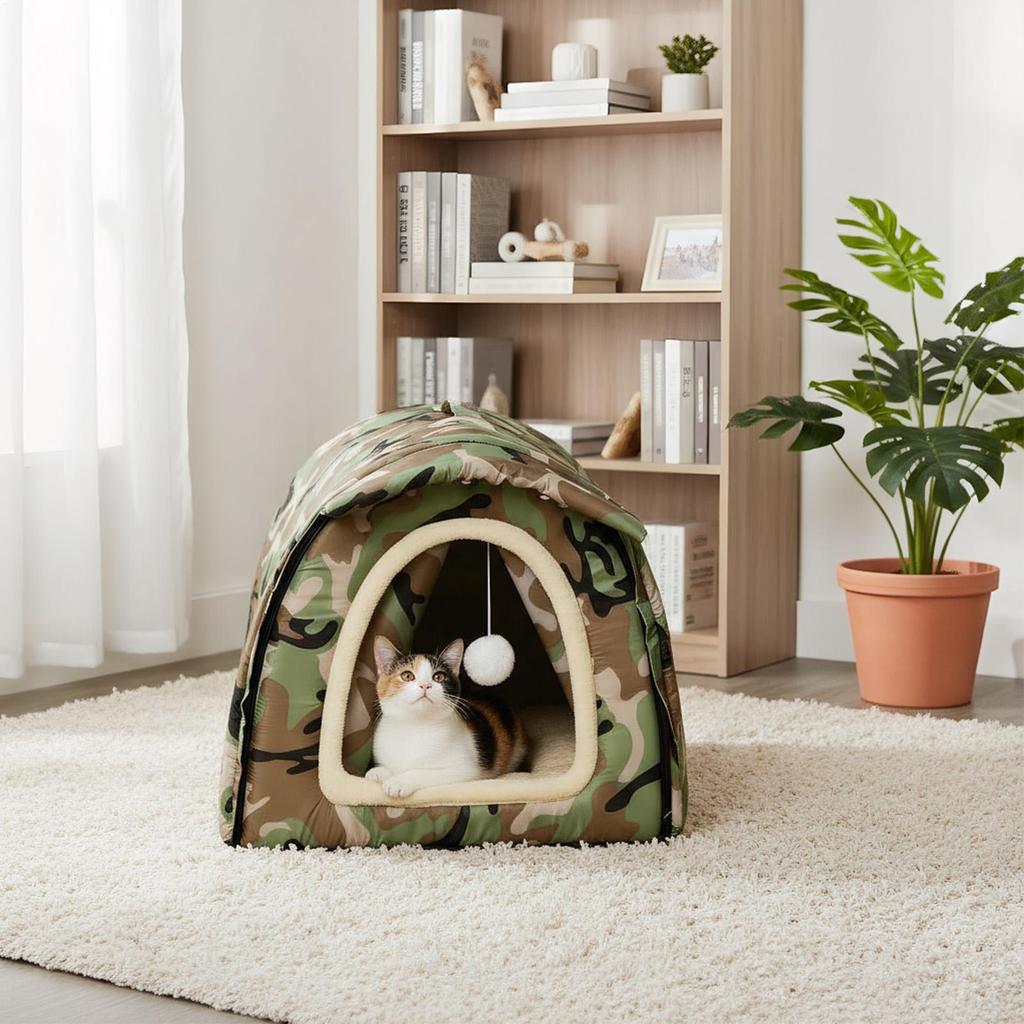 Outdoor Cat House Semi-enclosed With Door Curtains Moisture-proof Cat House Warm Tent Pet Supplies For Kitten Puppy Sleeping