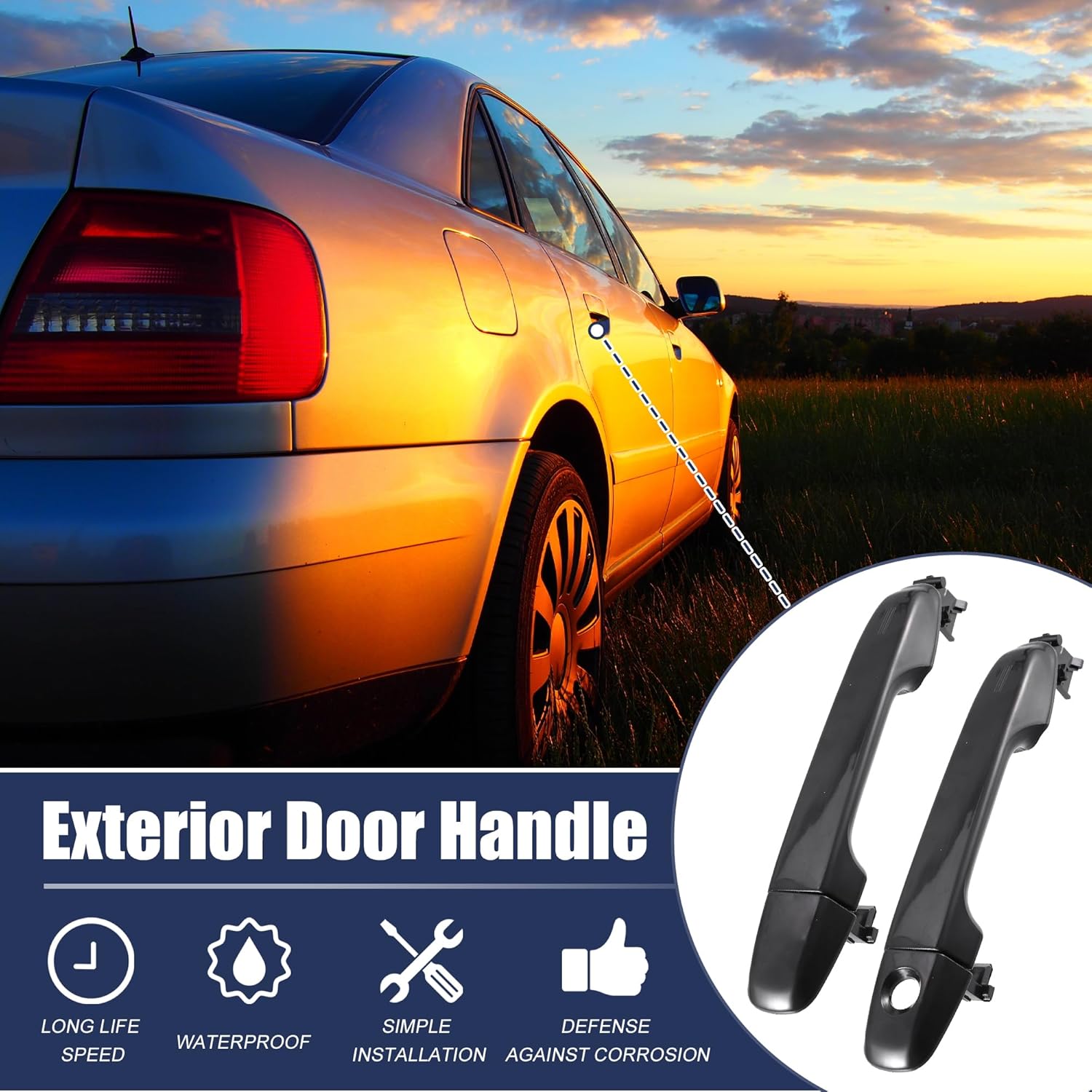 ACROPIX Front Left Driver & Right Passenger Side Exterior Door Handle Fit for Toyota Camry - Pack of 2 Black
