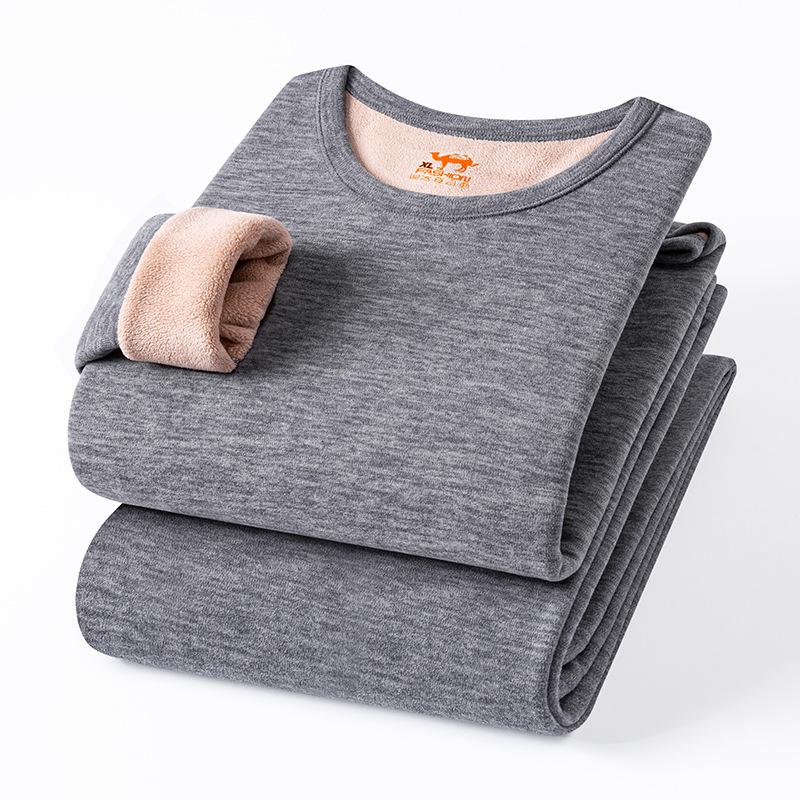 Camel Wool Fleece-Lined Underwear Set: Thick, Warm Base Layer for Women - Ideal for Autumn and Winter.