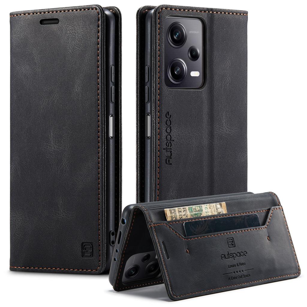 For Xiaomi Redmi Note 12 Pro+ 5G Wallet Case AUTSPACE A01 Leather Stand Cover with RFID Blocking Card Holder