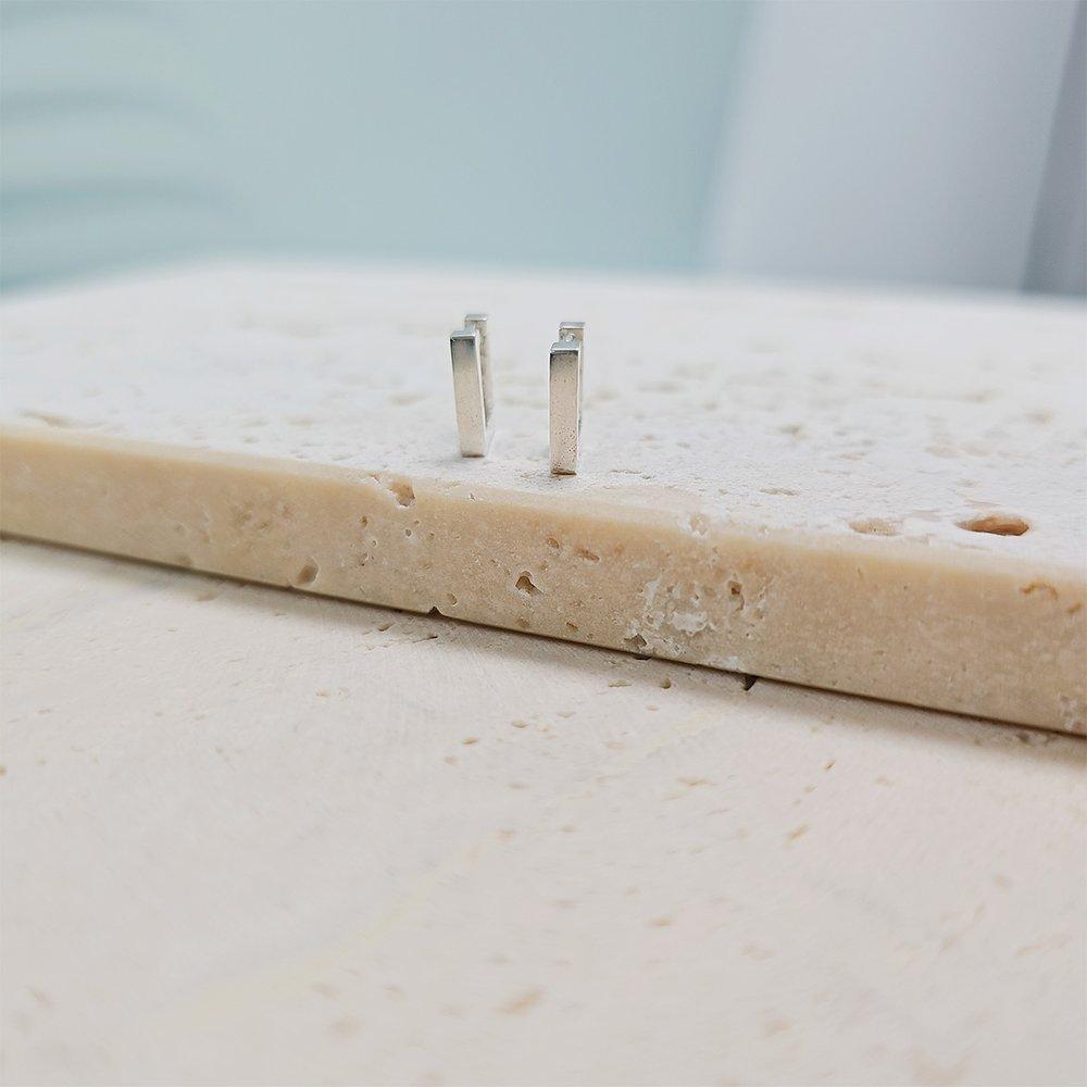 Silver Basic Square One-Touch Earrings