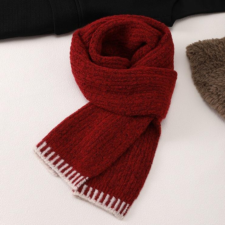 Knitted wool scarf women's winter Korean high-end sense solid color versatile thickened soft waxy warm cold neck protection scarf men