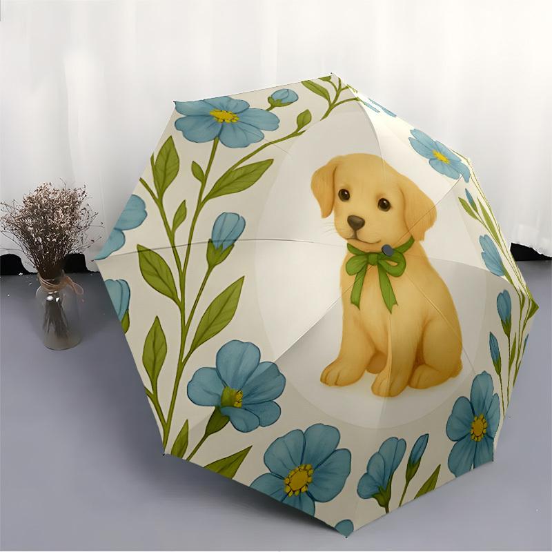 1pc Floral Puppy Auto Cute Umbrella - Auto Open/Close Folding Umbrella with Reinforced 8-Rib Frame, 147