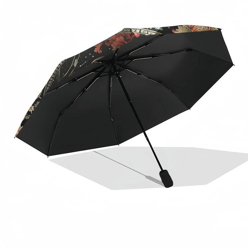Owl, FloralThemed Automatic Opening and Closing Umbrella - 8 Ribs, Suitable for Leisure and Going Out, Outdoor Accessory, Gothic Style, Fash