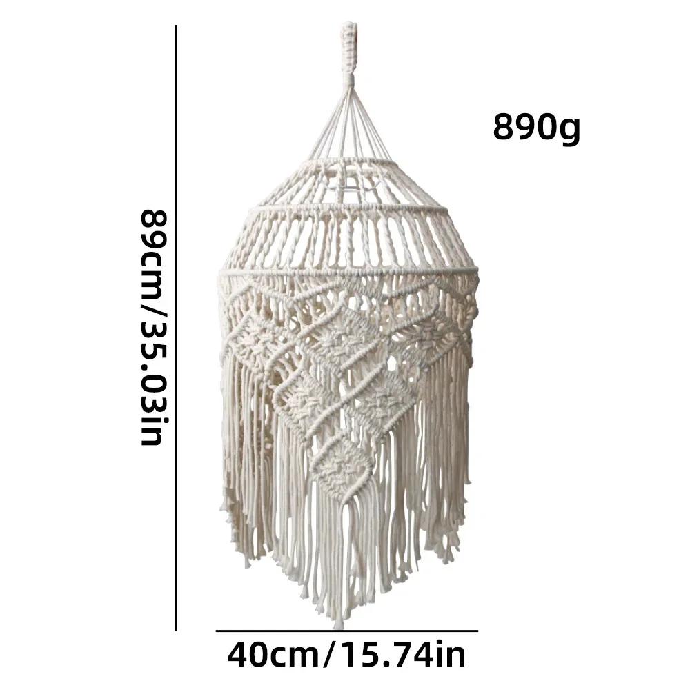 Bohemian Style Tapestry Lampshade Handmade Woven Cotton Tassel Macrame Wall Hanging Lamp Cover Ceiling Pendant for Room Decor