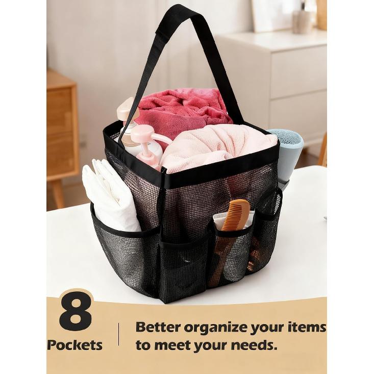 Mesh Shower Caddy Bathroom Portable College Dorm Essentials for Girls Guys Shower Tote Beach Camp Travel Hanging Toiletry Bag Black