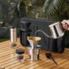 Circle Joy Pour-Over Coffee Maker Set with Hand-Cranked Grinder, Coffee Bean Grinder, Outdoor Camping Portable Storage Coffee Machine, Silver