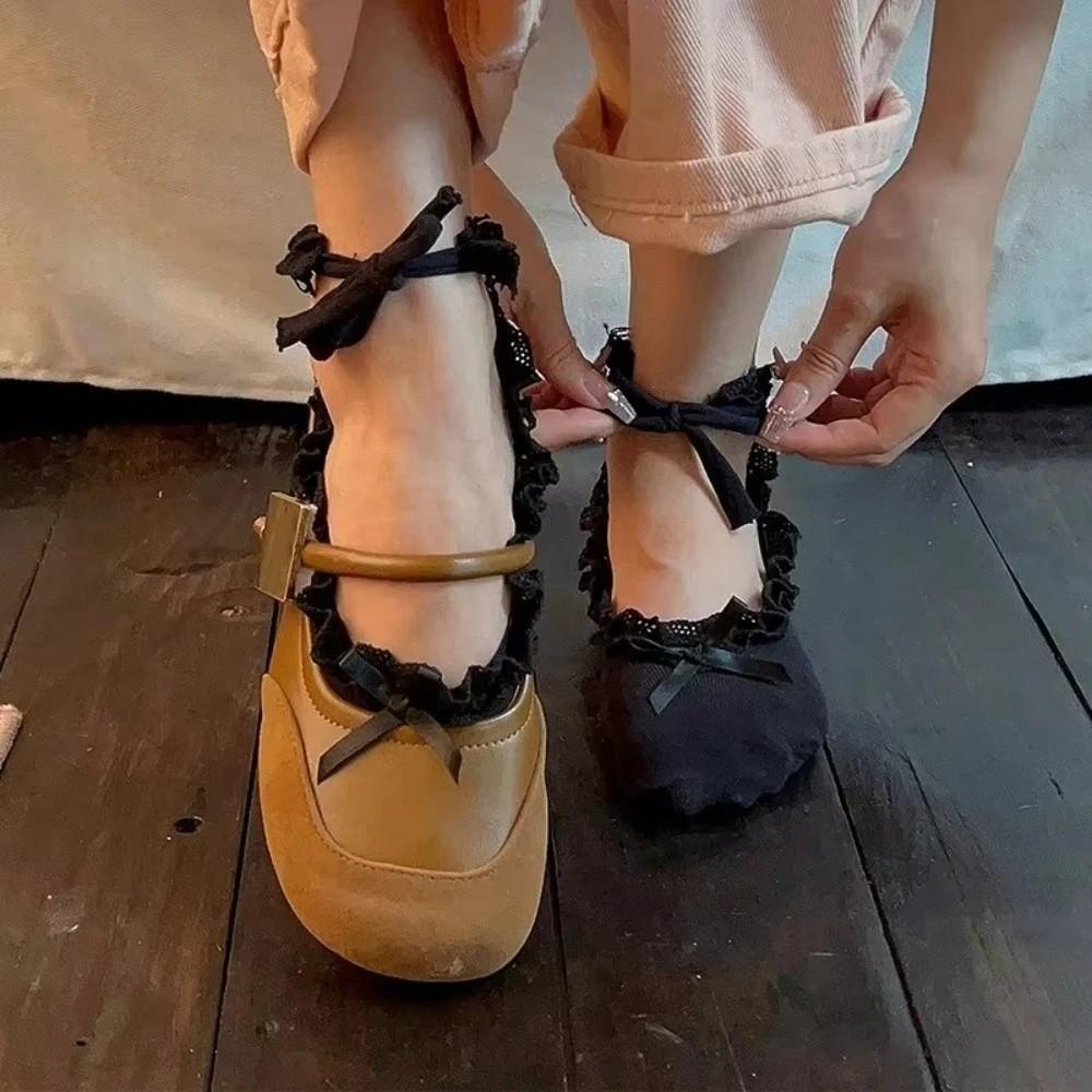 Sweet Lace Socks Invisible Bow Boat Sock Sweet Ballet Style Socks Japanese Style чёрный