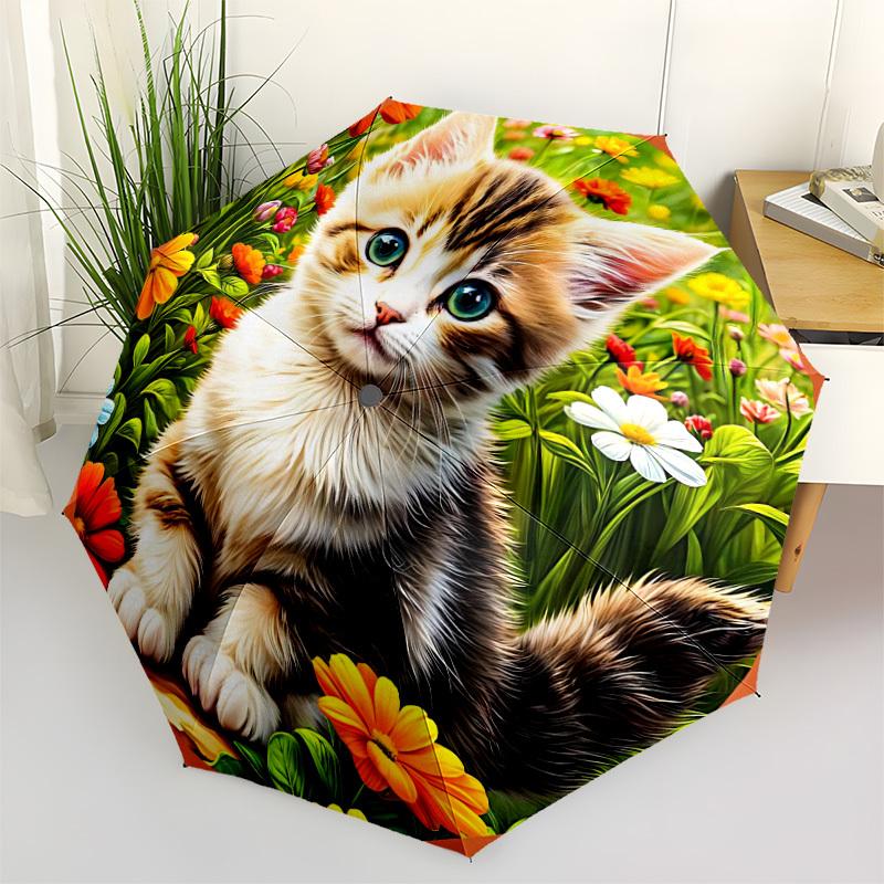 

1pc Cat Flowers Automatic Umbrella | Portable Foldable 8-Rib Manual Open, Cute Birthday & Holiday Gift for Outdoor yy260107121