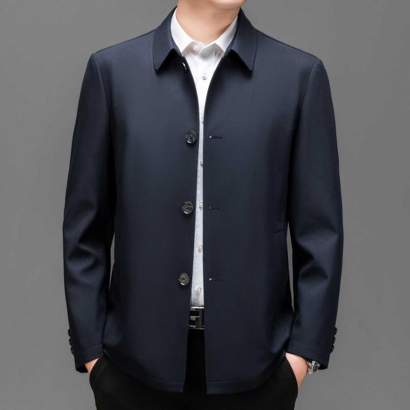 New Mulberry Silk Jacket Men's Spring and Autumn Buttoned Top Dad Jacket Middle-aged Men's Business Casual Jacket