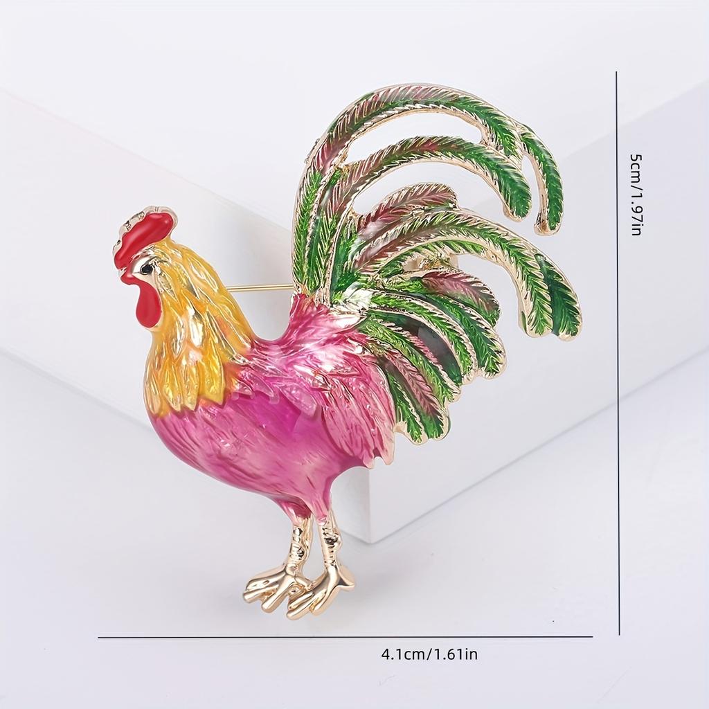 Colorful Enamel Rooster Brooch Pin - Vibrant Pink & Golden-Tone, Zinc Alloy, Hip-Hop/Party Style, Fashion Accessory for Everyday & Party Wear