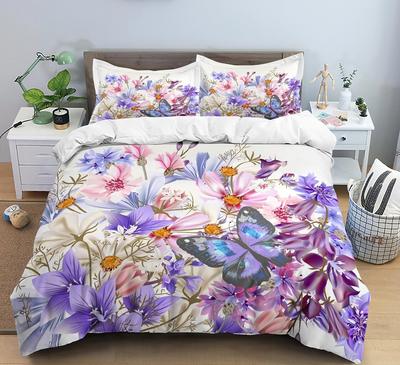 3D HD Bedruckte Bettbezug Queen King Size Aquarell Floral Set für Mädchen Teenager Zimmerdekor 3-teiliges Set mit 2 Kissenbezügen