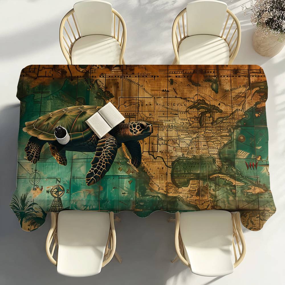 Tropical Blue Turtle Pattern Table Cloth Party Decor Dining Room Home Kitchen Patios Waterproof Stain-Proof Table Cloth
