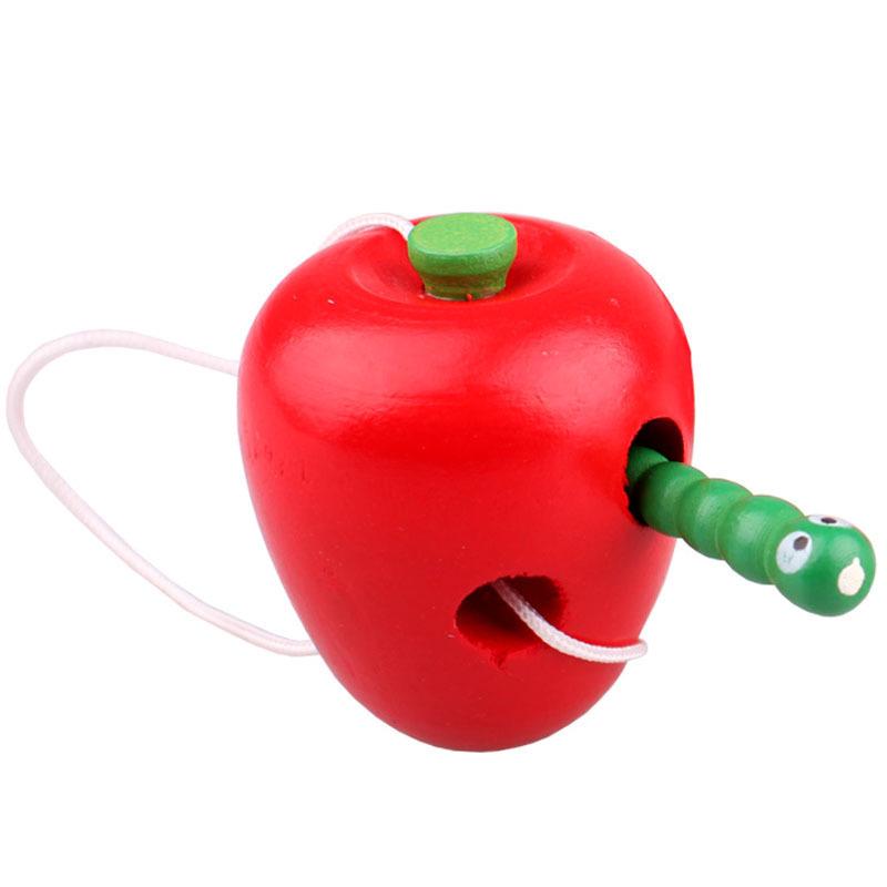 Kids' Wooden Fruit Lacing Toy for Hand-Eye Coordination: Worm & Fruit Set