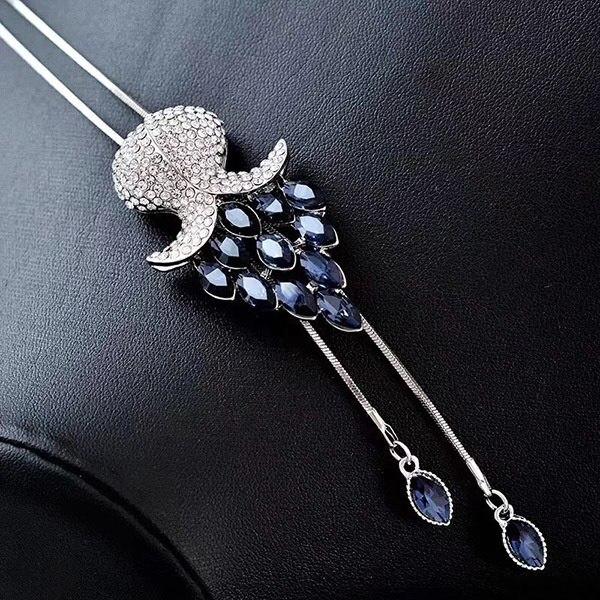Collares largos y colgantes para mujer, collar de cadena con tulipán azul, suéter llamativo, joyería de cristal plateado a la moda 2021