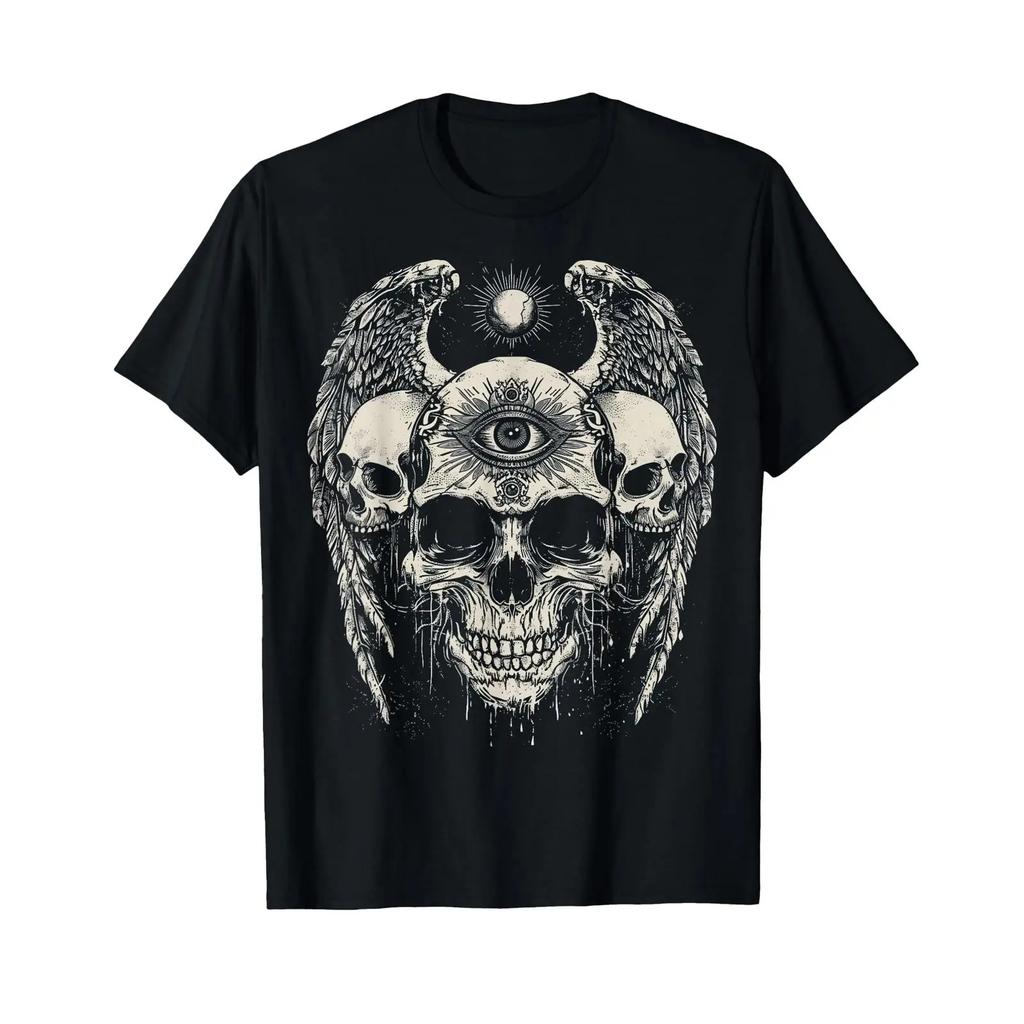 Skull Eye Wings Goth Grunge Y2k Gothic Alt Emo Aesthetic T Shirt Vintage Slightly Top For Everyday Wear Casual